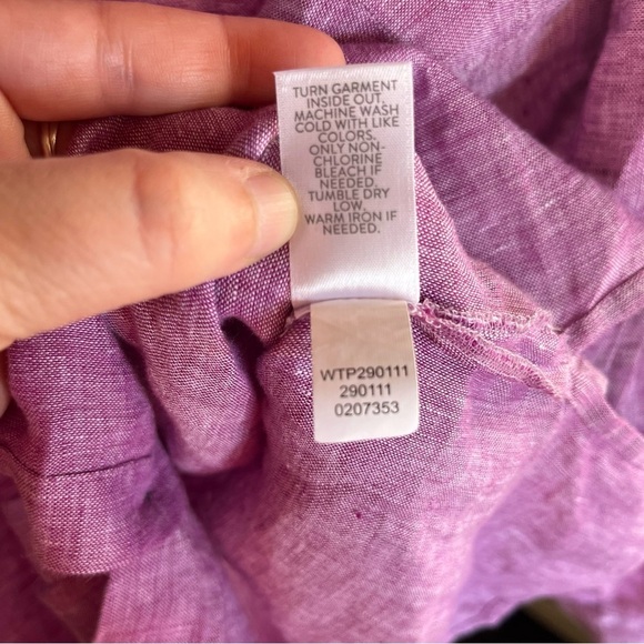 J Jill Love Linen Lilac Purple 100% Linen Button Down Shirt Pearlescent Buttons - Picture 6 of 7